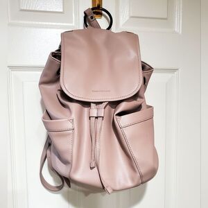 Elizabeth & James Tan Beige Slouchy Bucket Vegan Leather Drawstring Backpack EUC